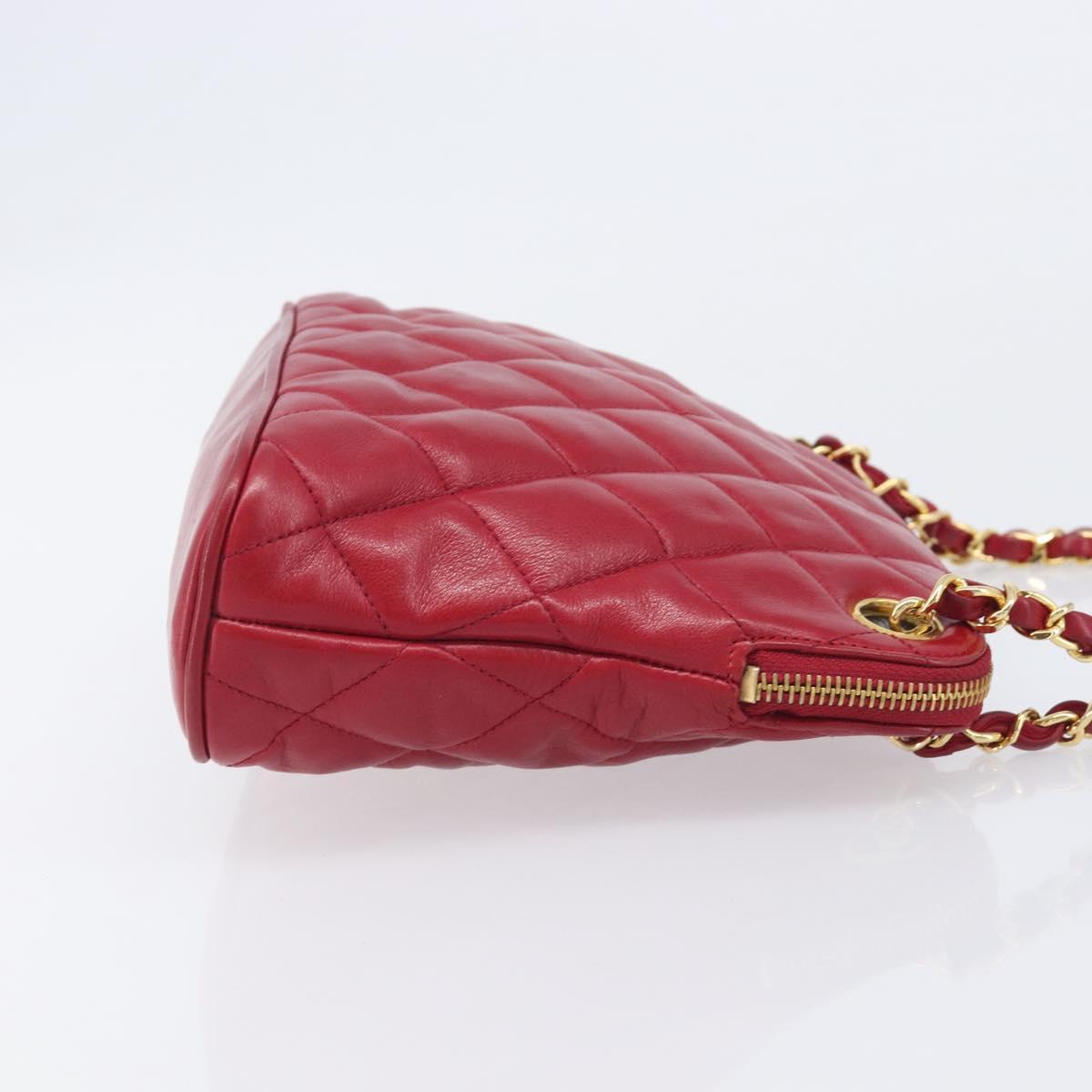 Chanel Red Quilted Lambskin Shoulder Bag side