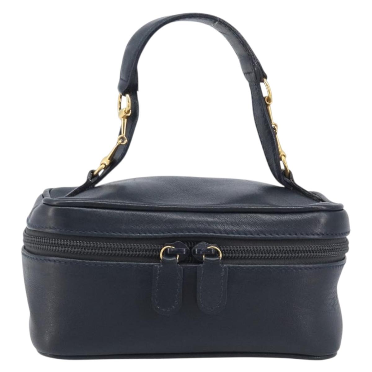 Gucci Navy Leather Horsebit Vanity Bag front