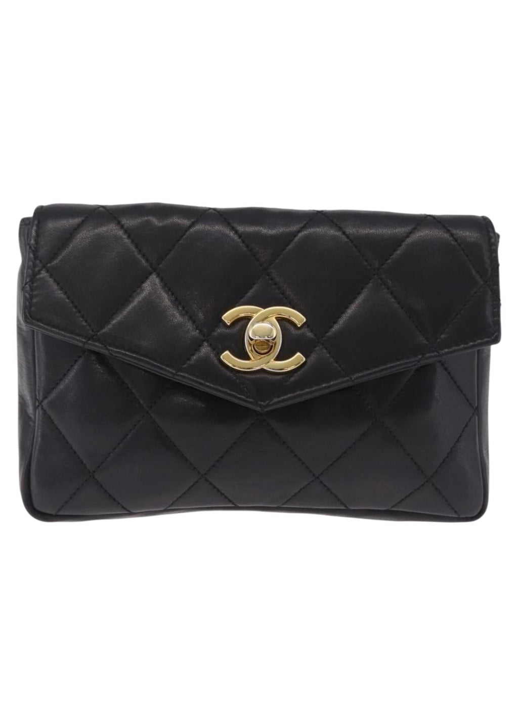 Chanel Black and Gold Quilted Belt Bag front