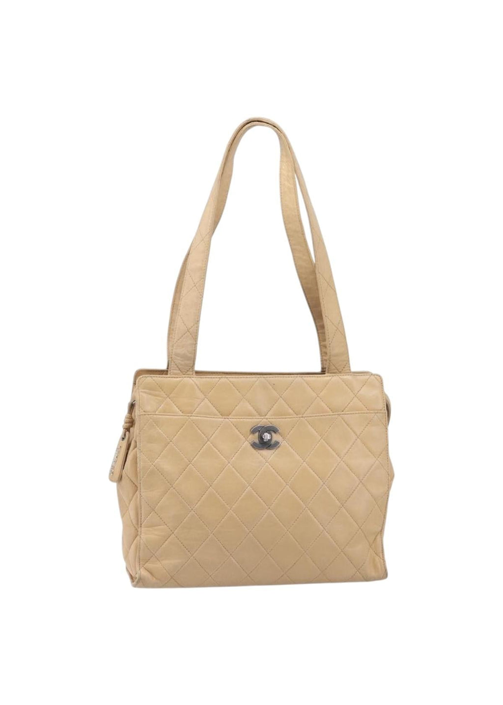 Chanel Beige Quilted Lambskin Tote front