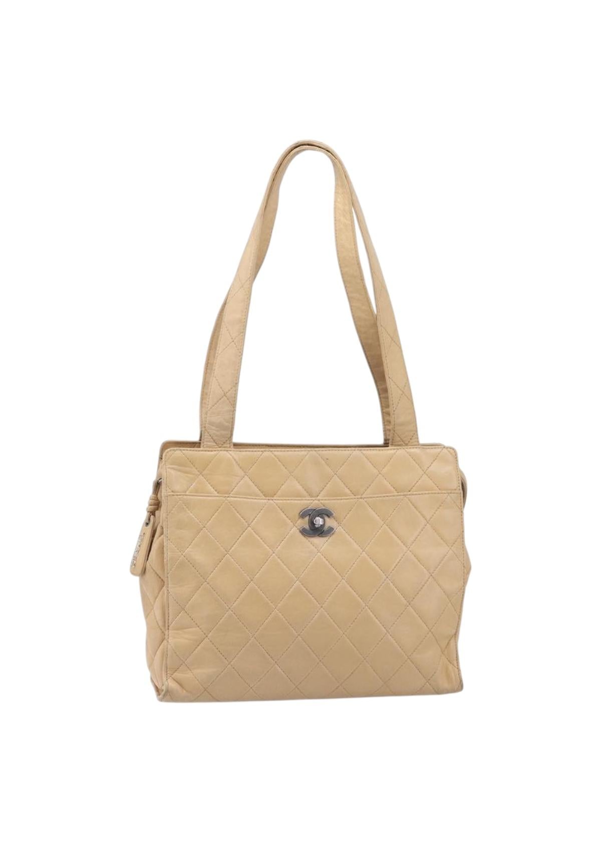 Chanel Beige Quilted Lambskin Tote front