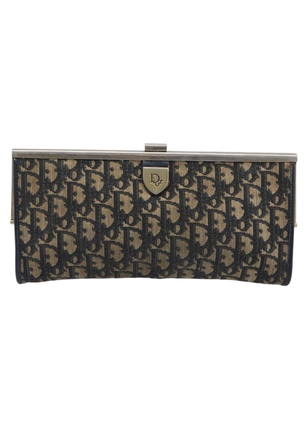 Dior Navy Monogram and Gold Clutch front