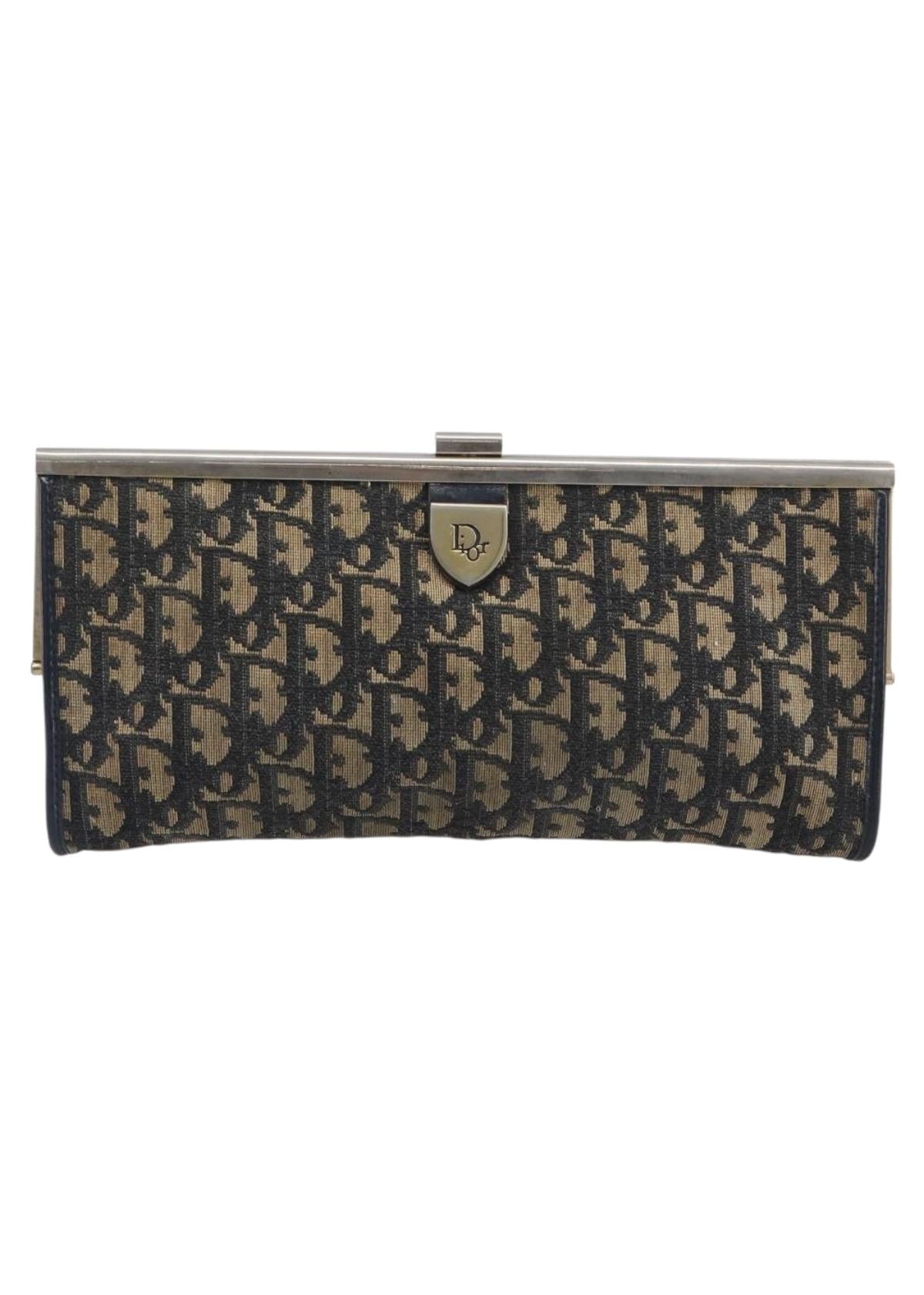 Dior Navy Monogram and Gold Clutch front