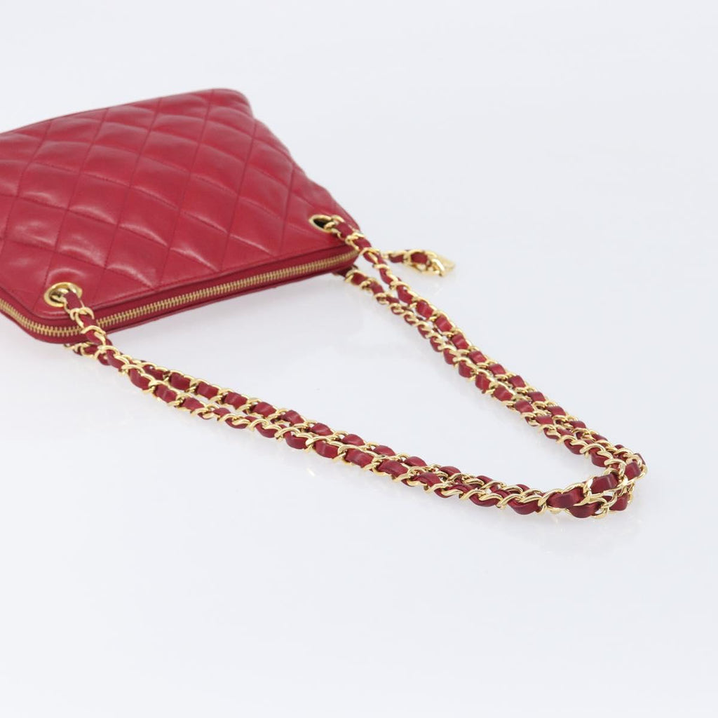 Chanel Red Quilted Lambskin Shoulder Bag chain strap