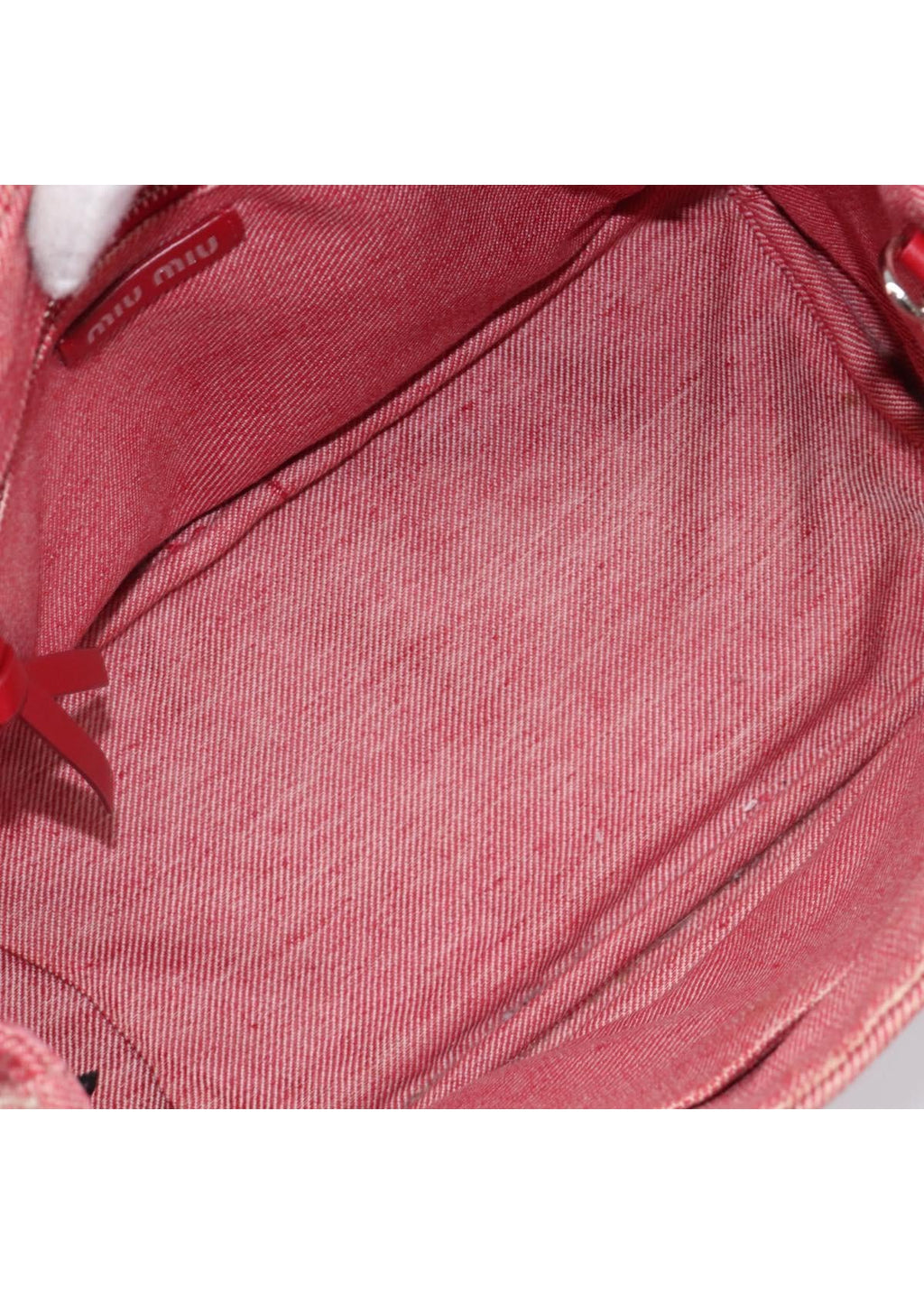 Miu Miu Red Denim Spellout Tote interior