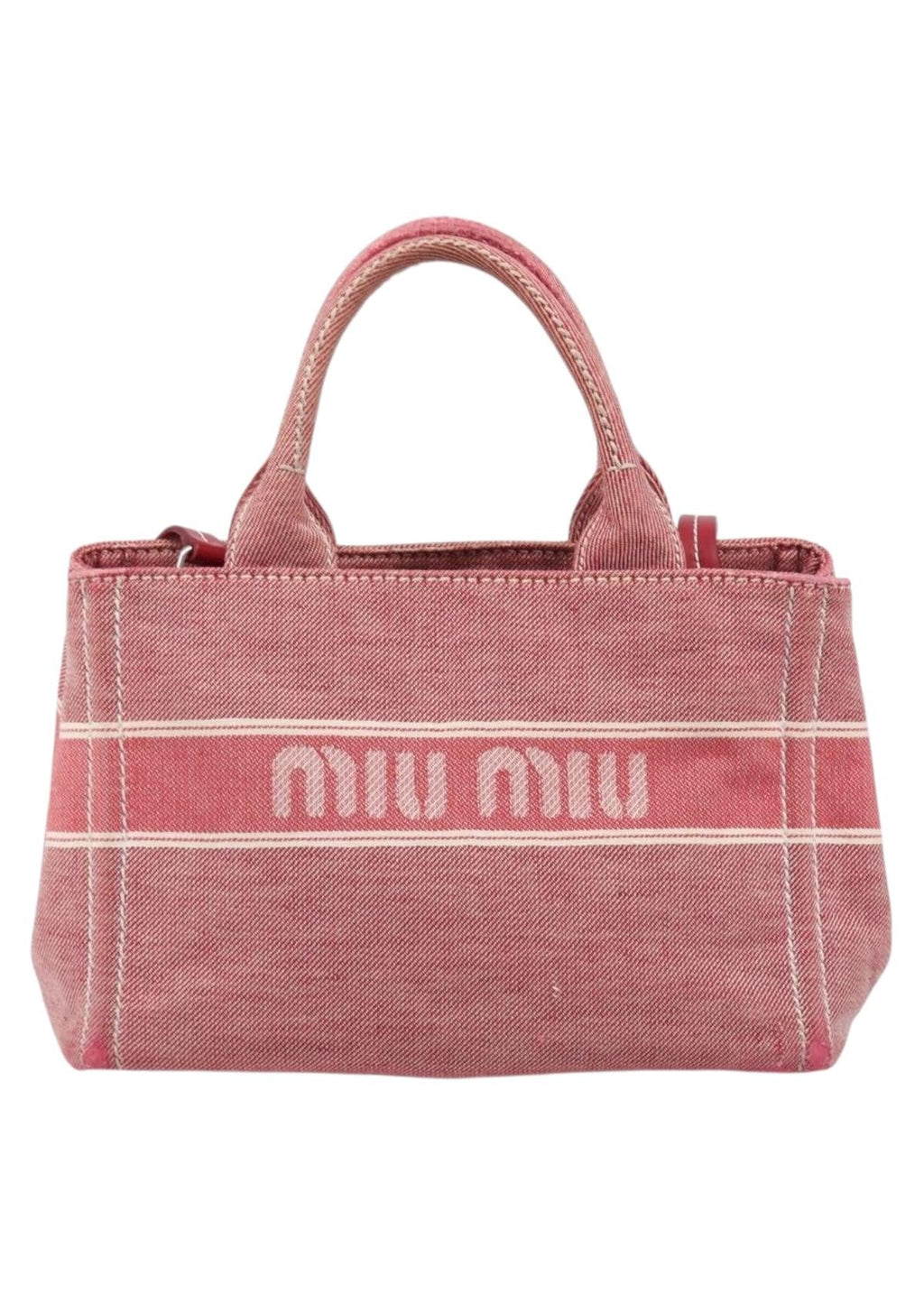 Miu Miu Red Denim Spellout Tote back