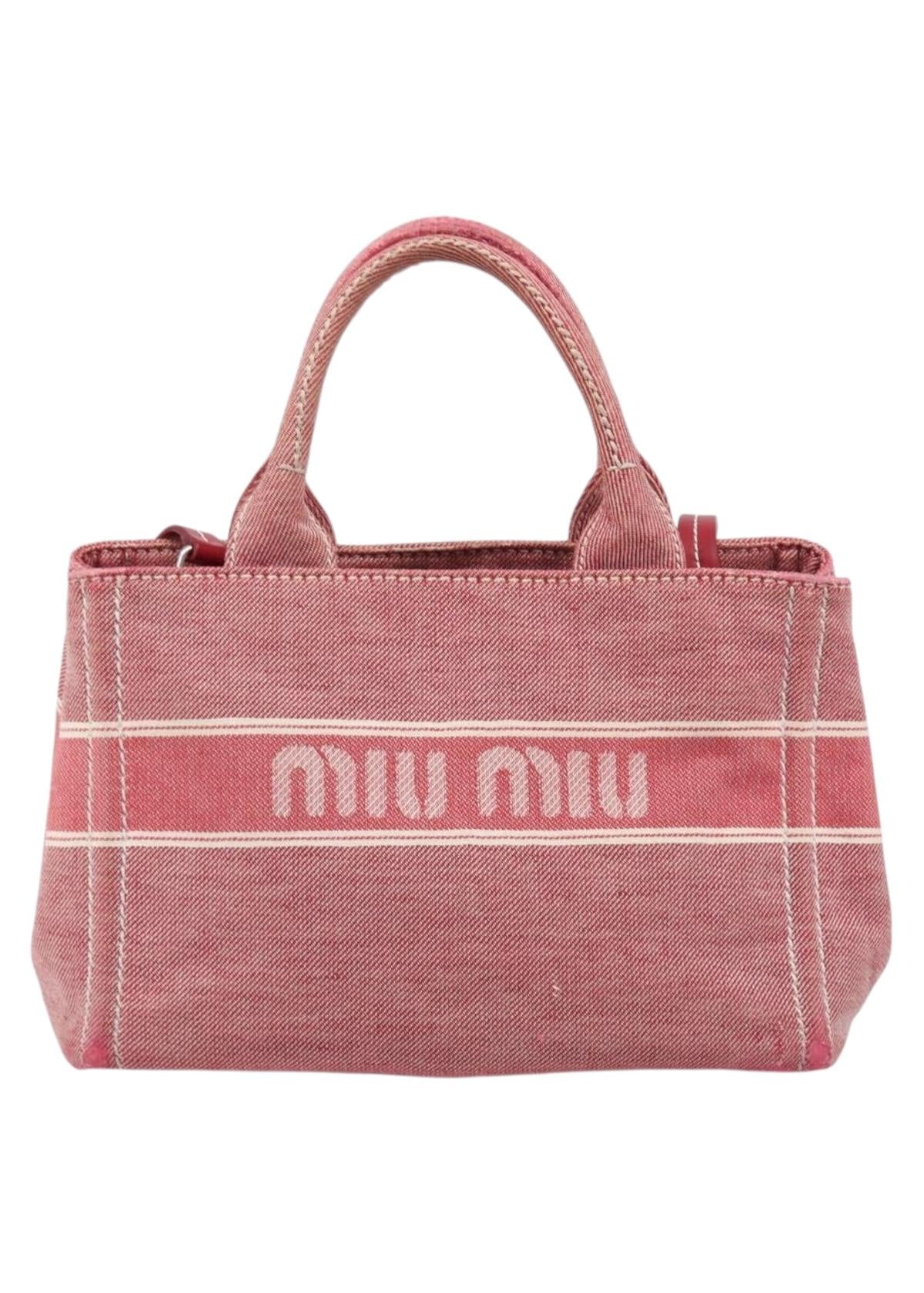 Miu Miu Red Denim Spellout Tote back