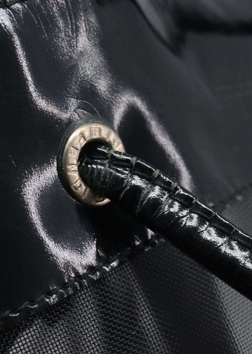 Fendi Black Patent Mesh Tote eyelet detail