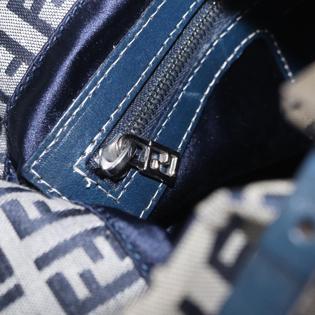 Fendi Navy Zucchino Canvas Bucket Bag serial code tag