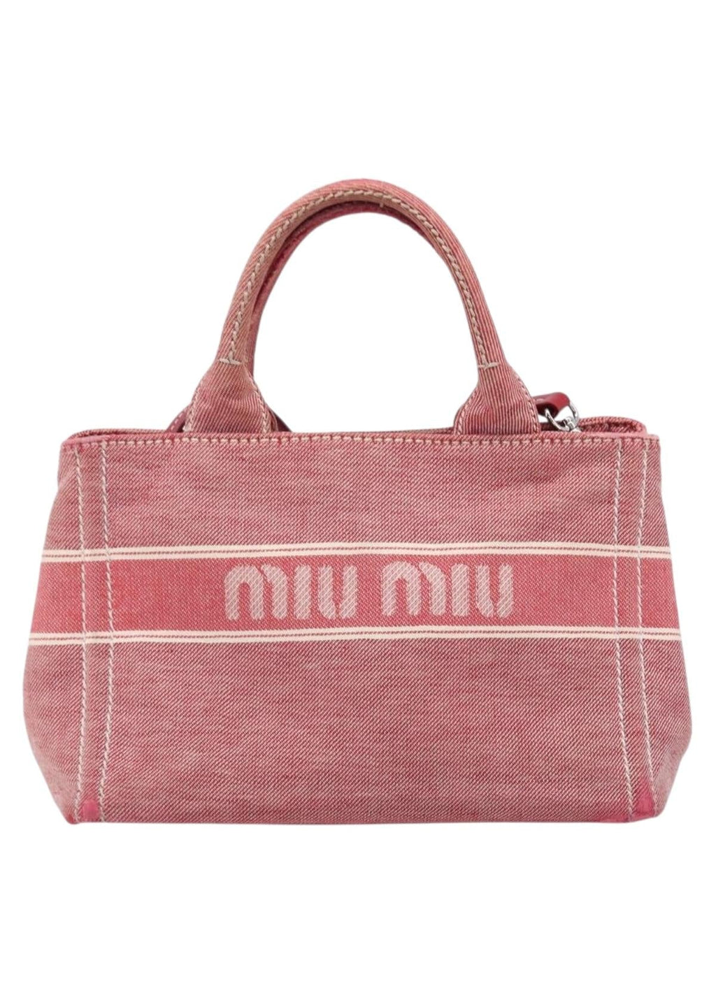 Miu Miu Red Denim Spellout Tote front