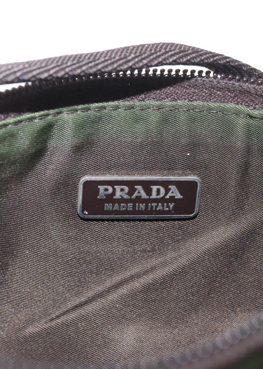 Prada Hunter Green Nylon Pochette brand stamp