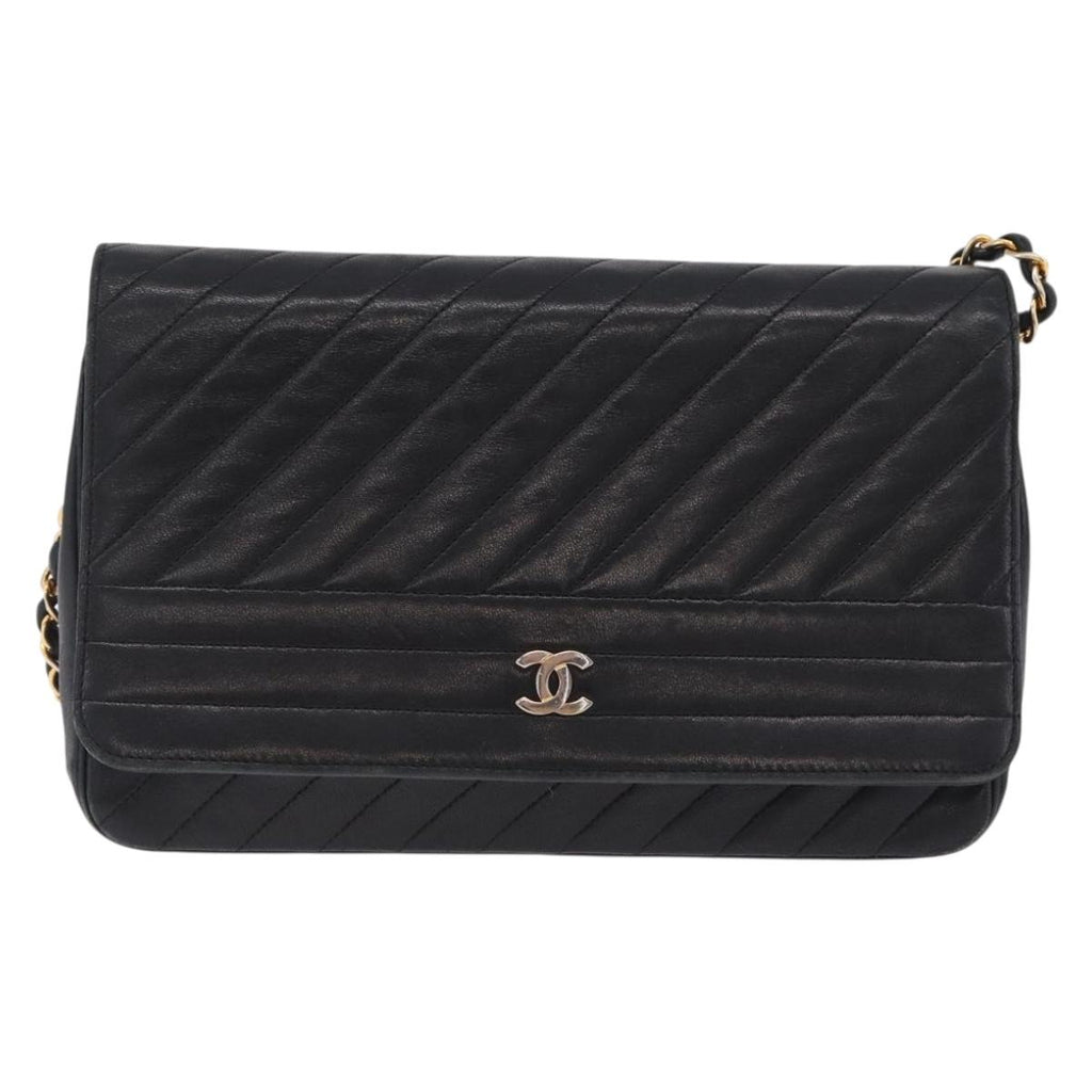 Chanel Black Chevron Stitch Flap Bag front
