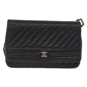 Chanel Black Chevron Stitch Flap Bag