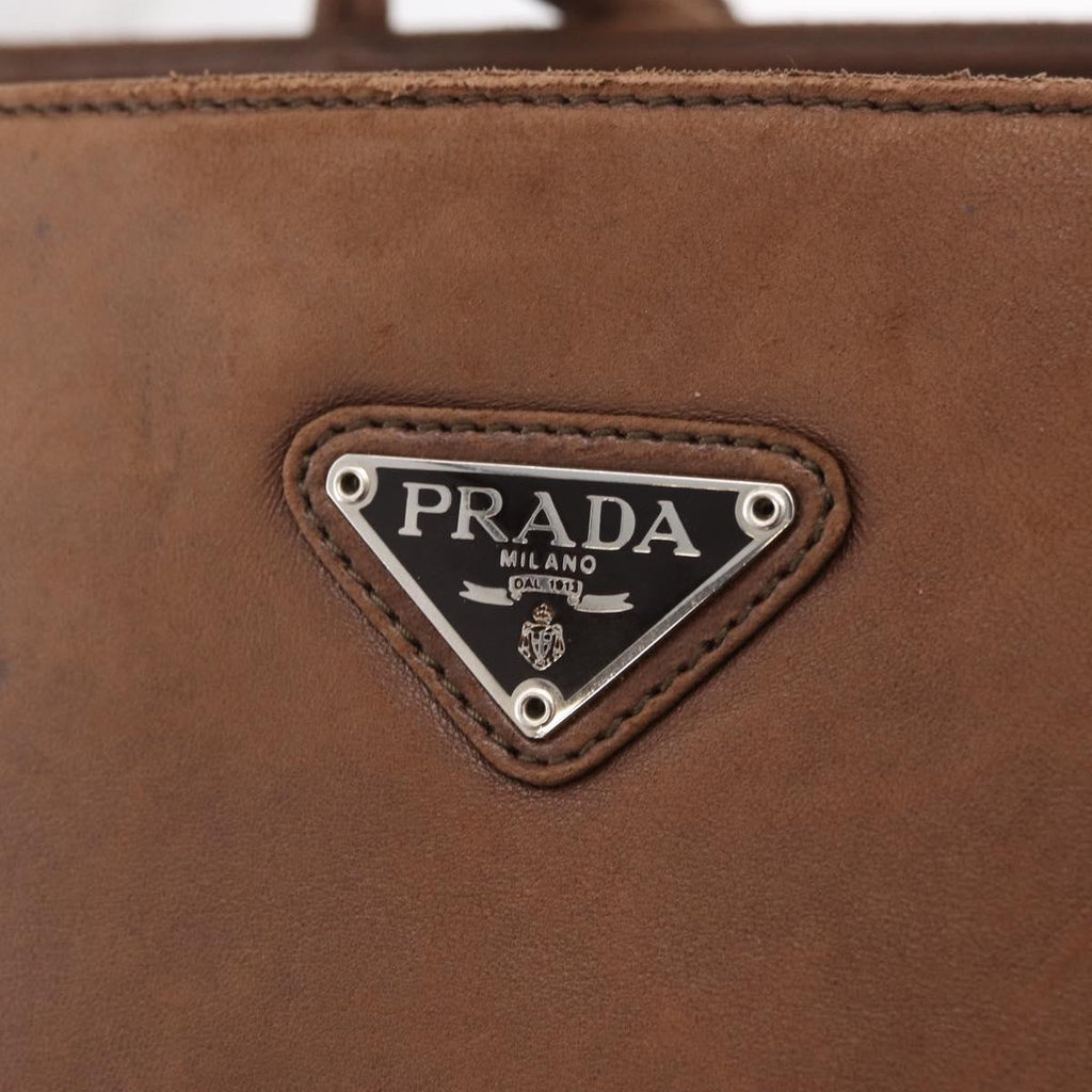 Prada Brown Leather Tote triangle logo