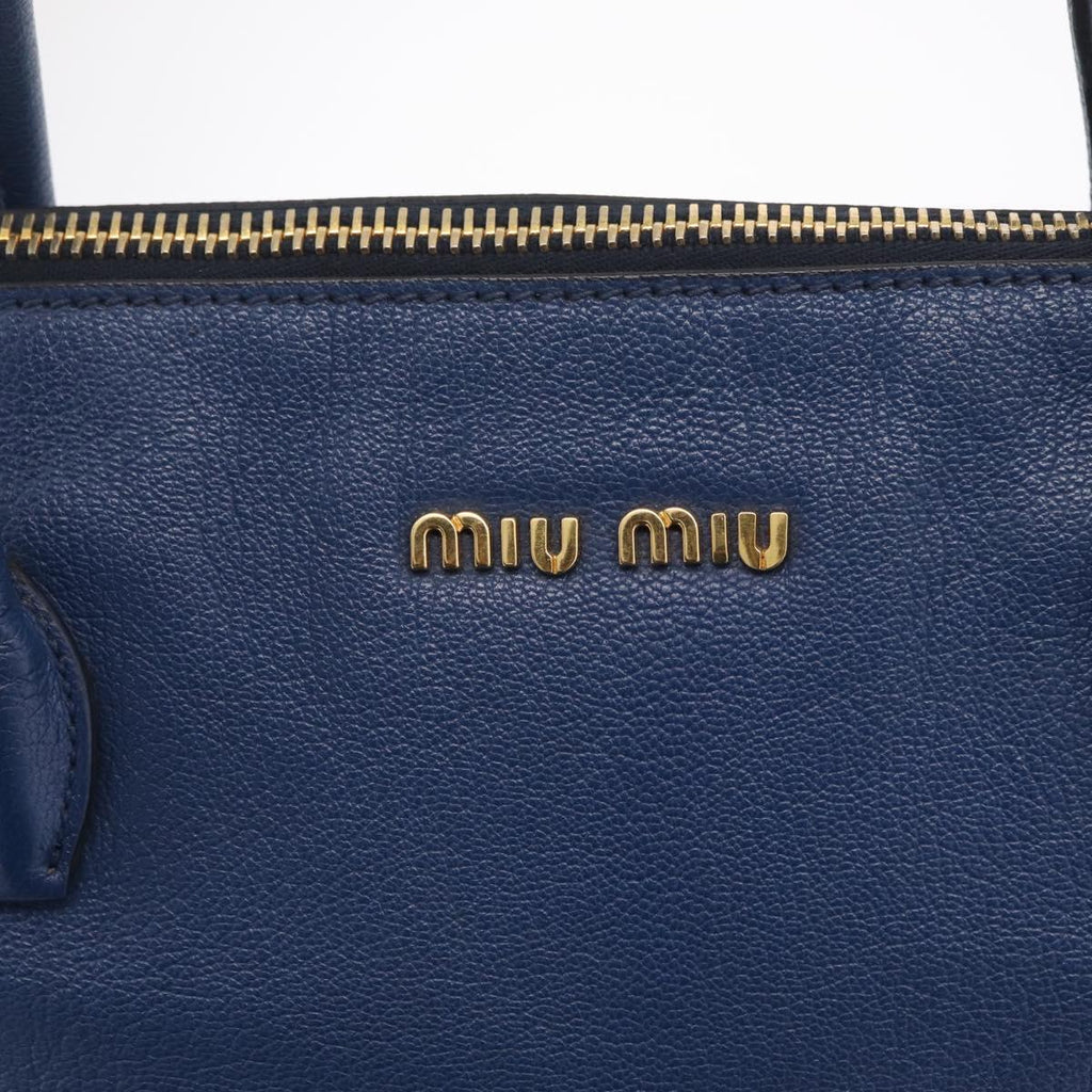 Miu Miu Blue Leather Tote logo plate