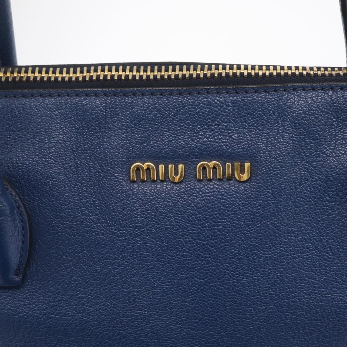 Miu Miu Blue Leather Tote logo plate