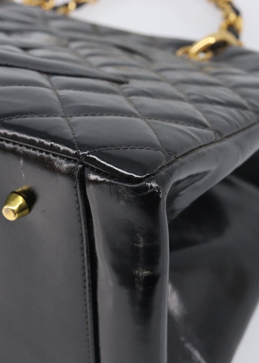 Chanel Black Patent Grand Shopping Tote corner detail