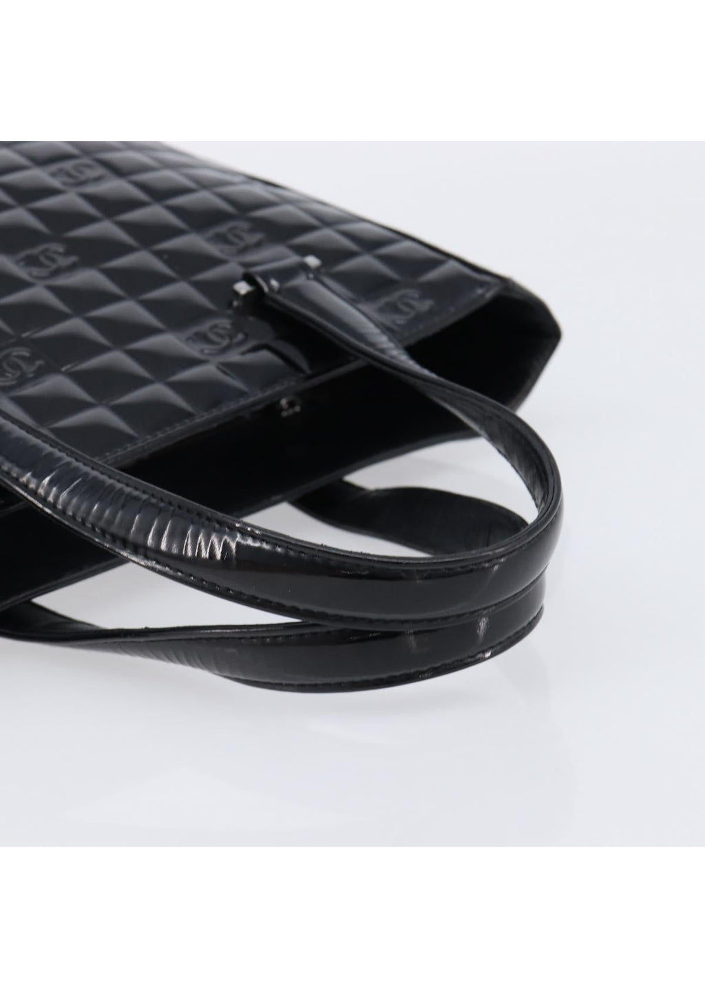 Chanel Black Patent Chocolate Bar Handbag handles