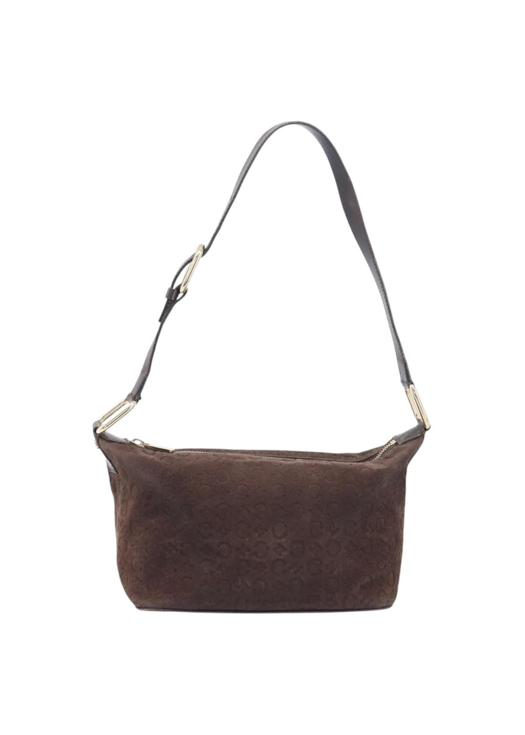 Celine Brown Suede Macadam Shoulder Bag front