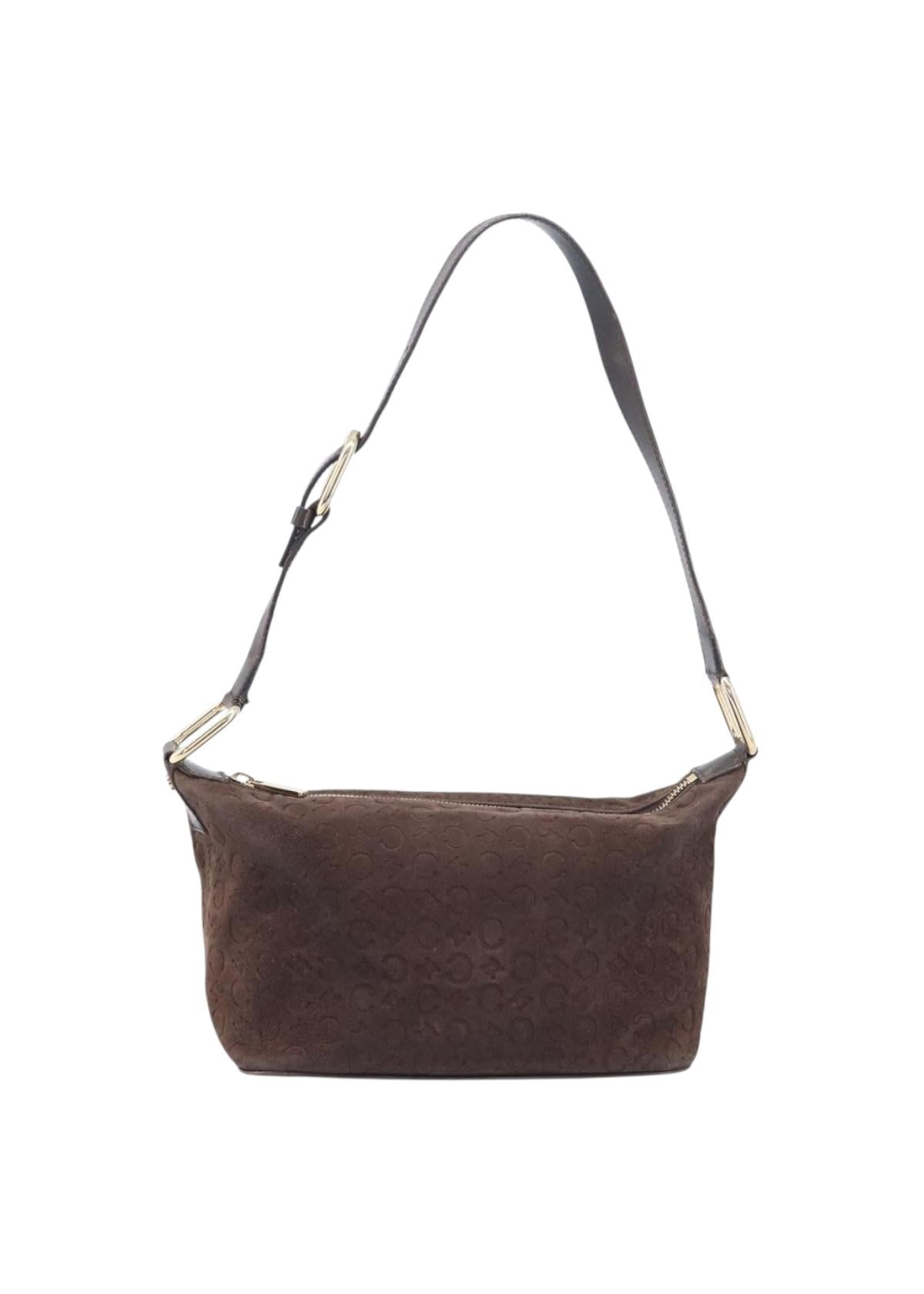 Celine Brown Suede Macadam Shoulder Bag front