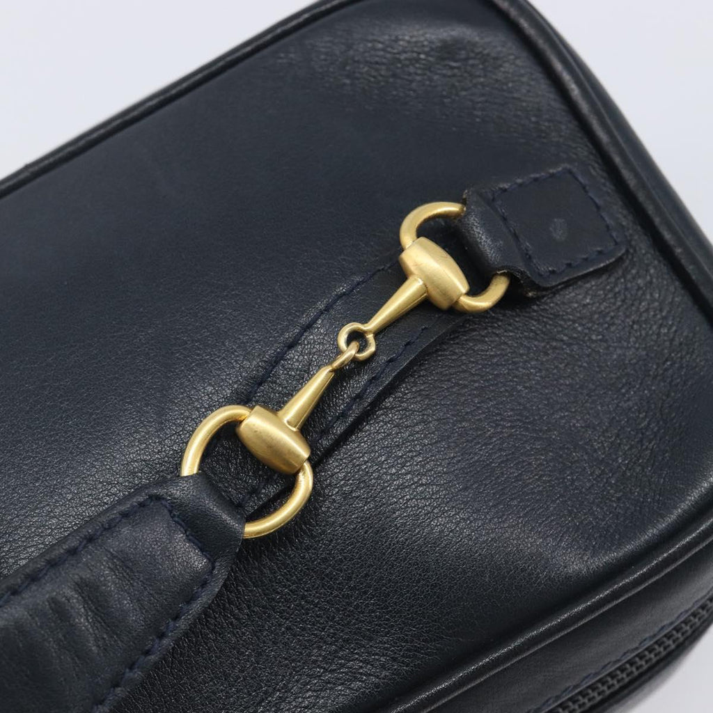 Gucci Navy Leather Horsebit Vanity Bag horsebit hardware