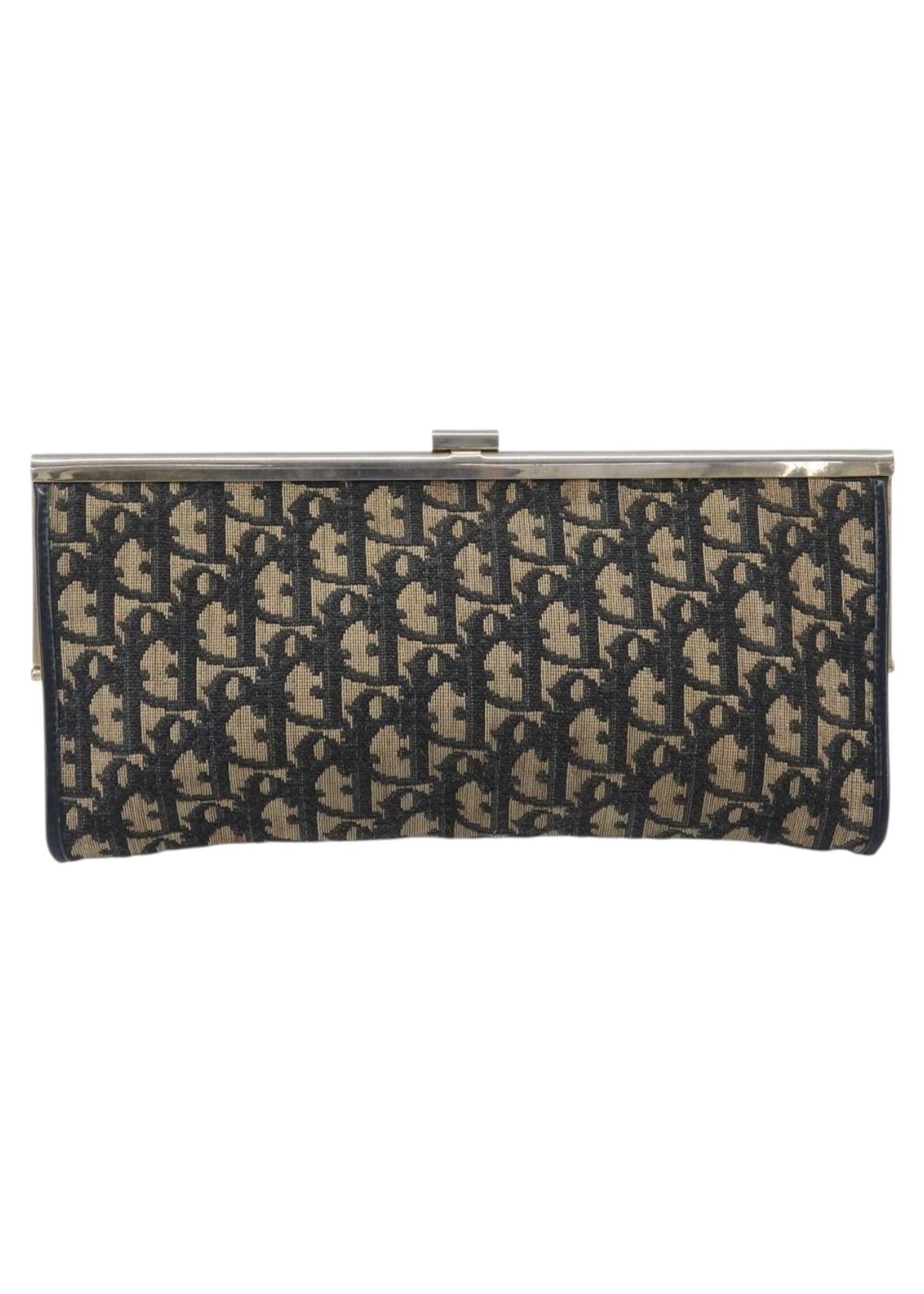 Dior Navy Monogram and Gold Clutch back