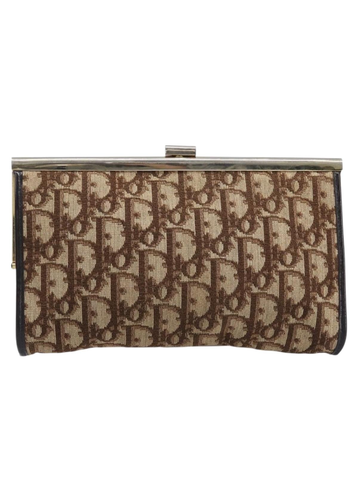Dior Brown Oblique Canvas Clasp Clutch front