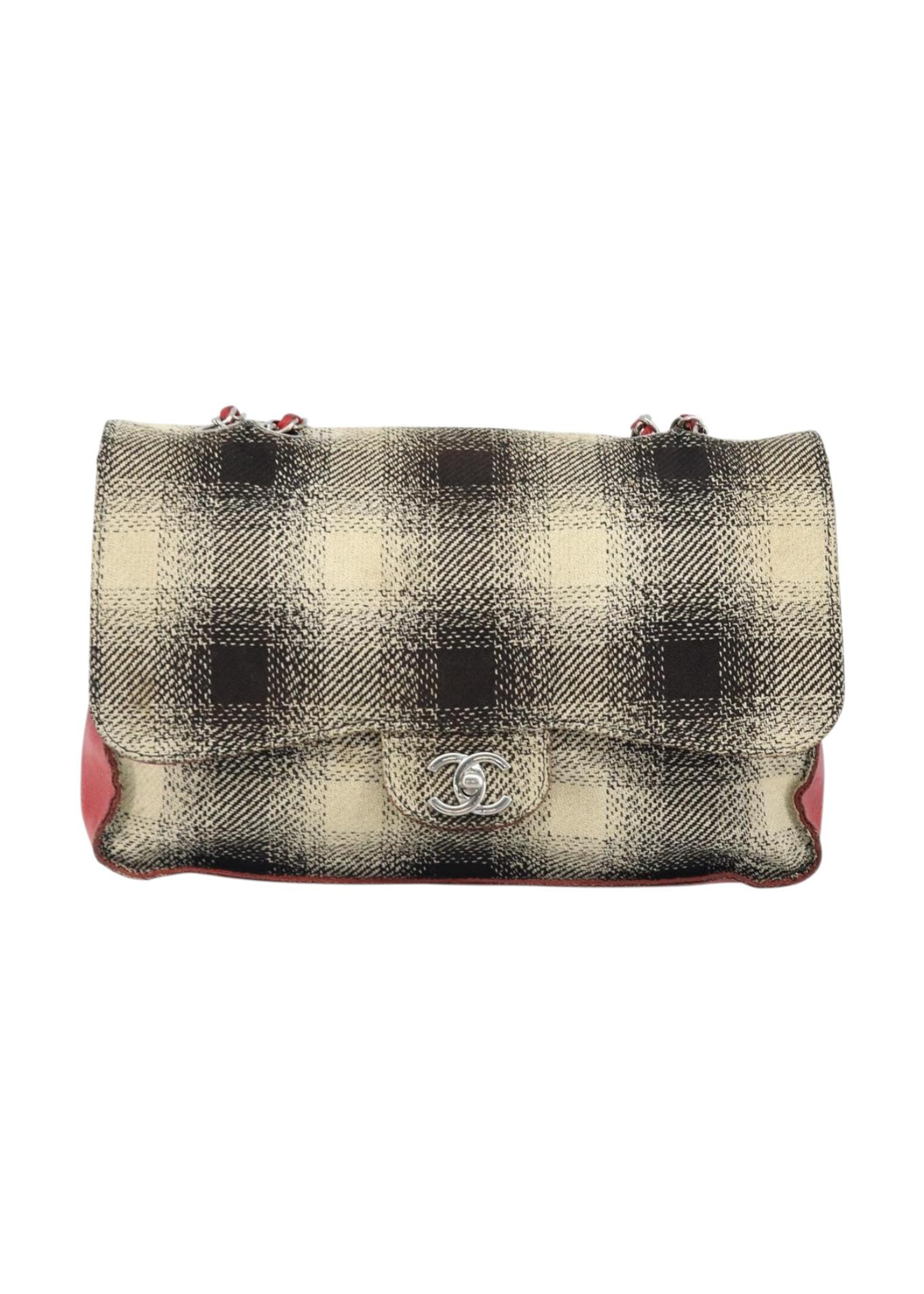 Chanel Tweed & Red Leather Flap Bag