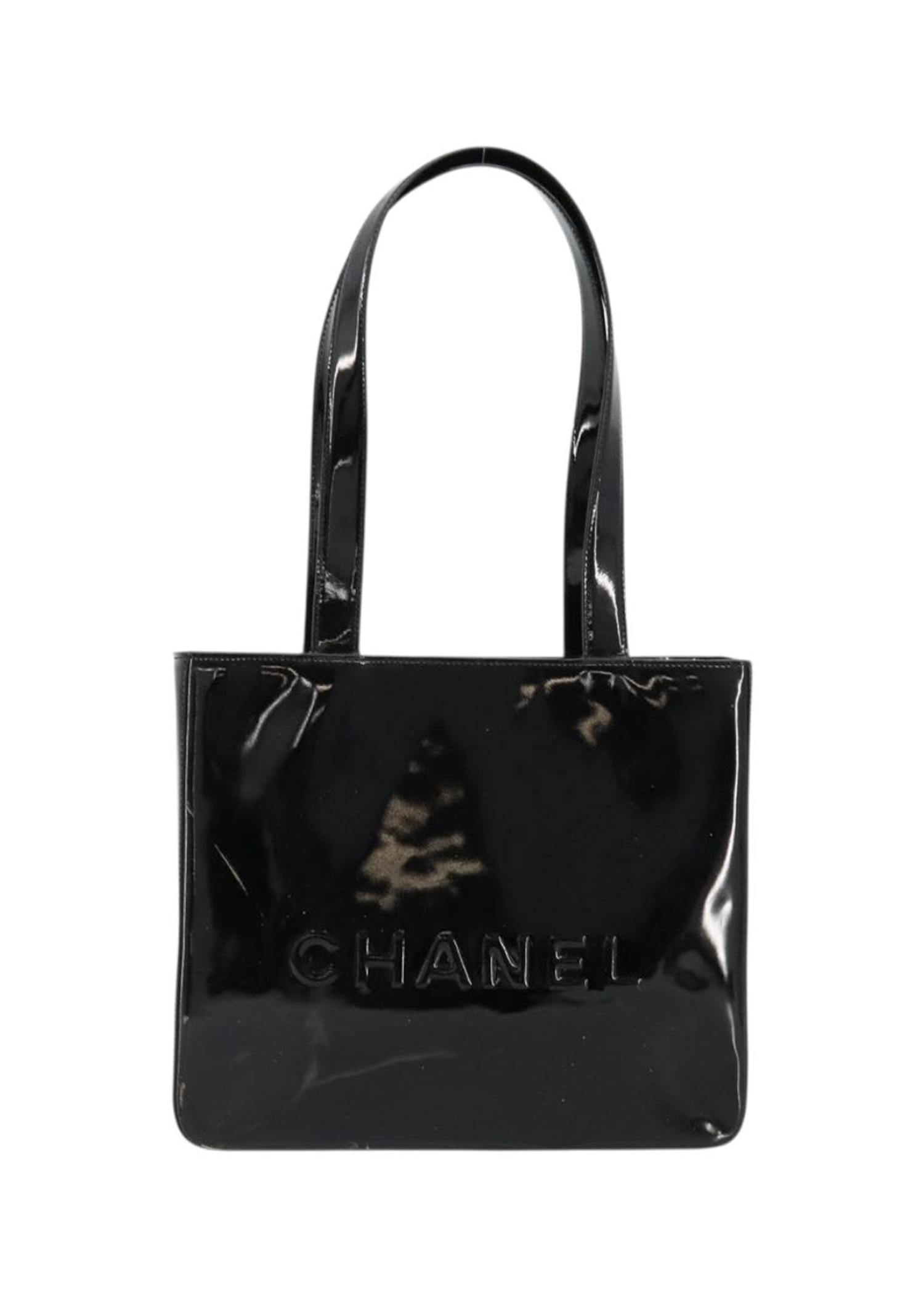 Chanel Black Patent Logo Tote