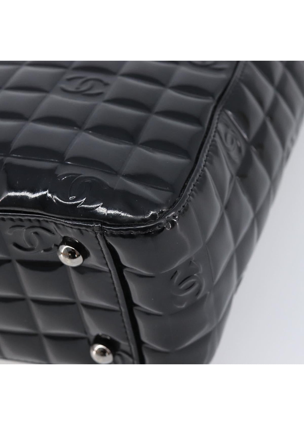 Chanel Black Patent Chocolate Bar Handbag corner