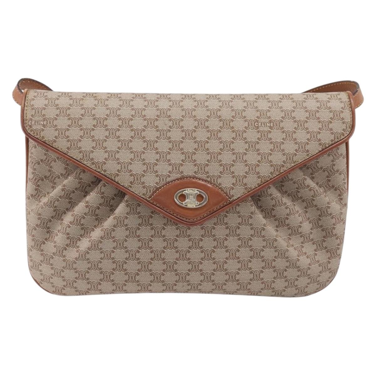 Celine Beige Macadam Shoulder Bag front