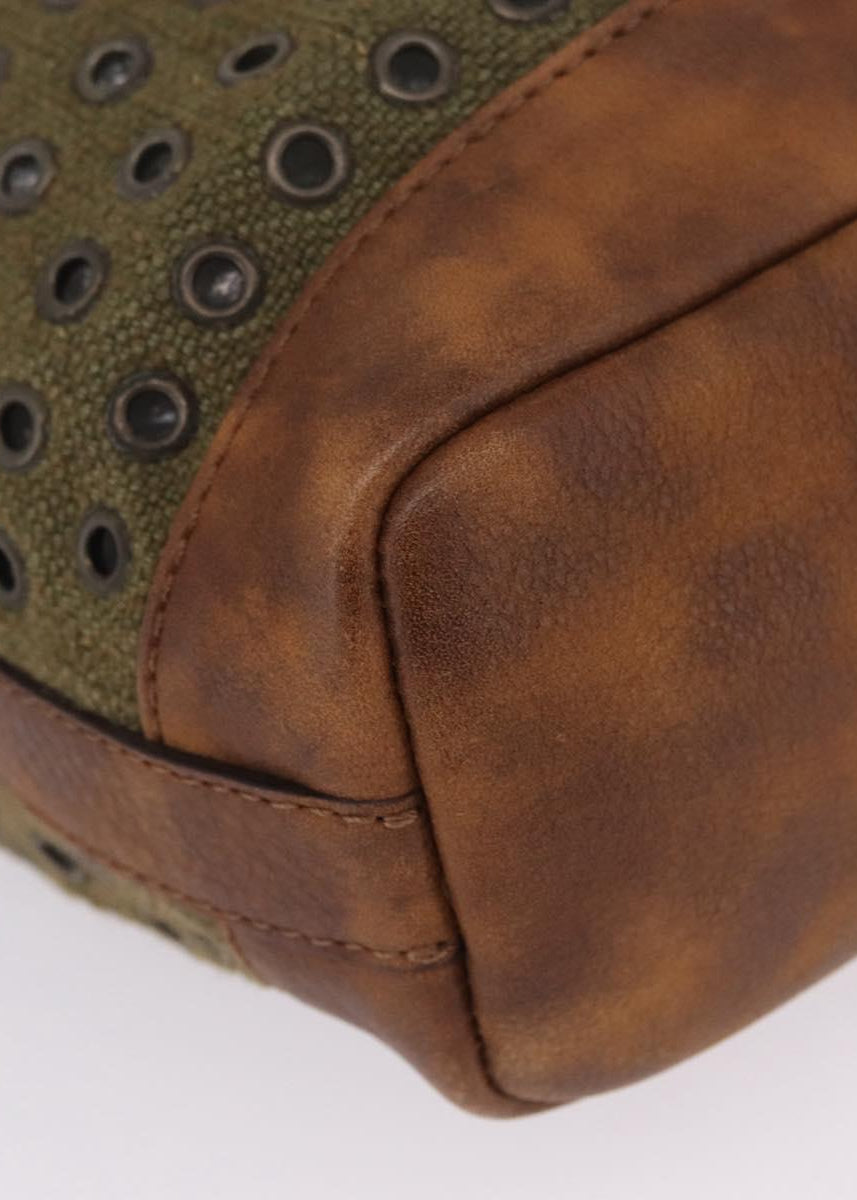 Celine Khaki Perforated Bucket Bag corner detail