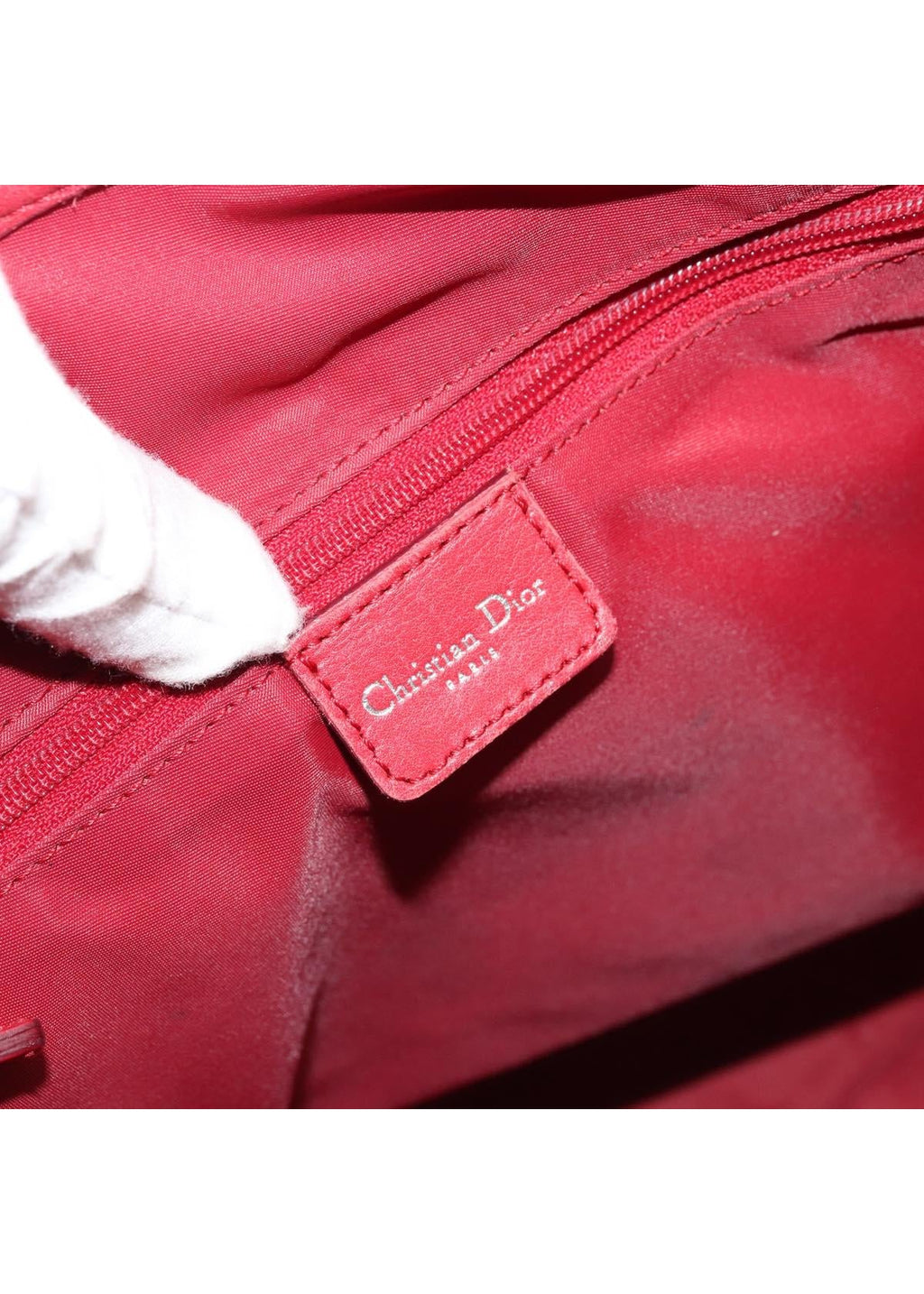 Dior Red Monogram Tote brand stamp