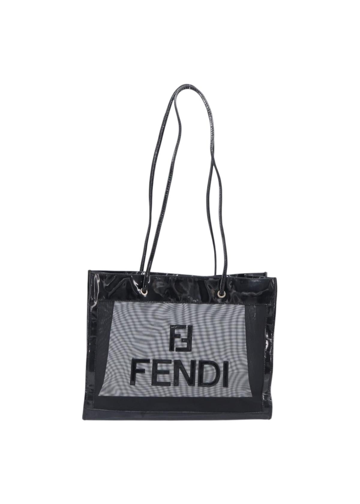 Fendi Black Patent Mesh Tote front