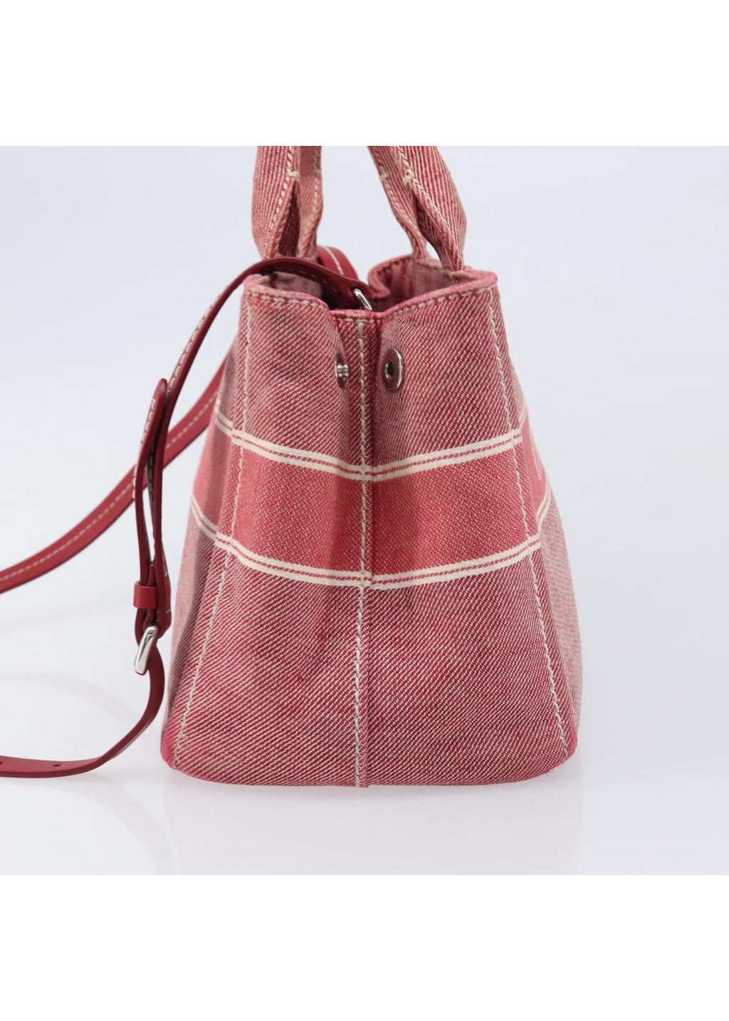 Miu Miu Red Denim Spellout Tote side
