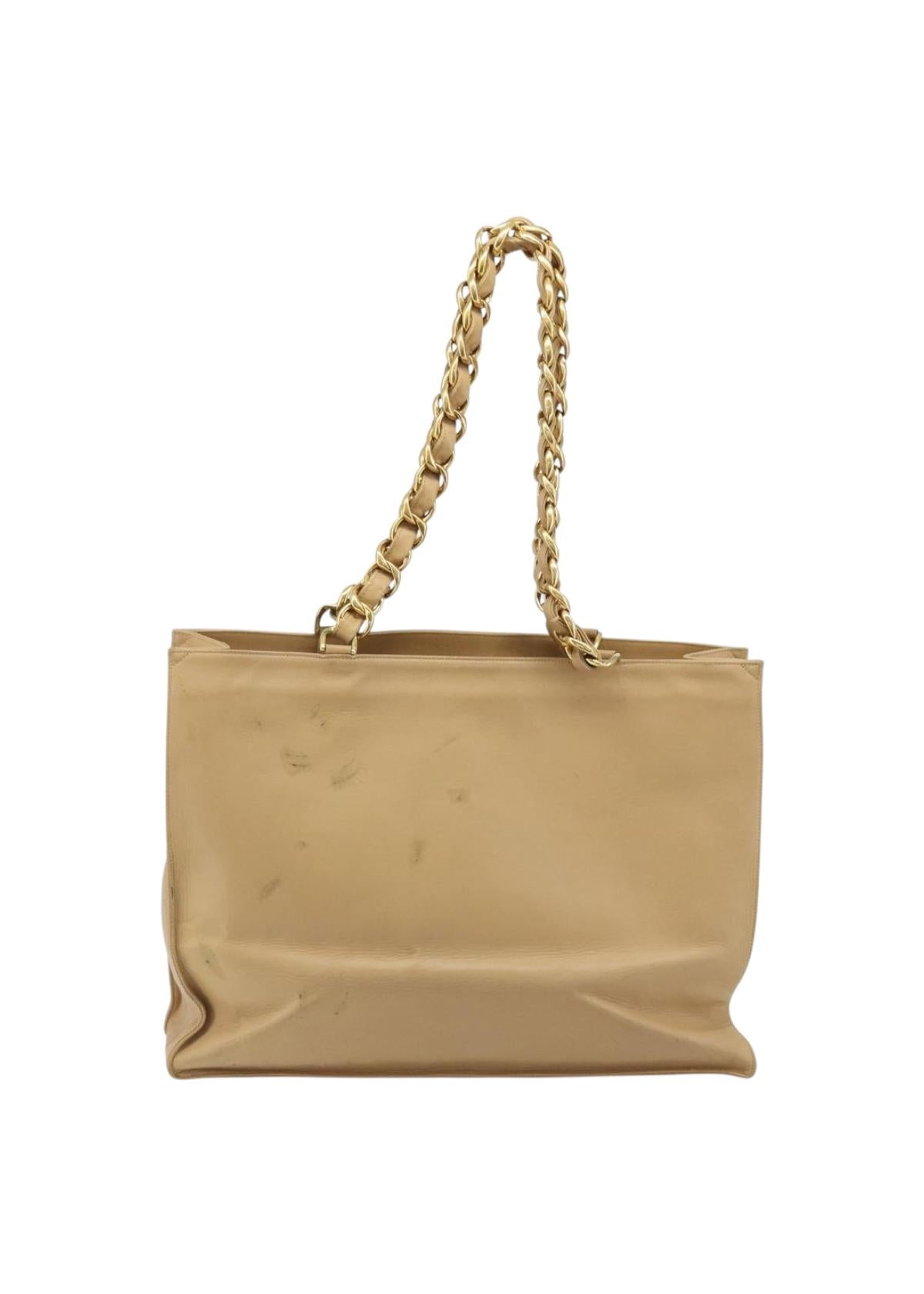 Chanel Tan Leather Chain Tote back