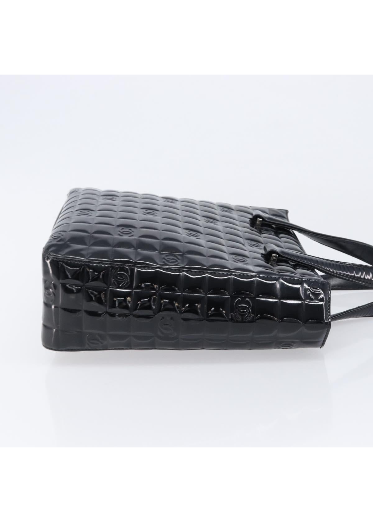 Chanel Black Patent Chocolate Bar Handbag side