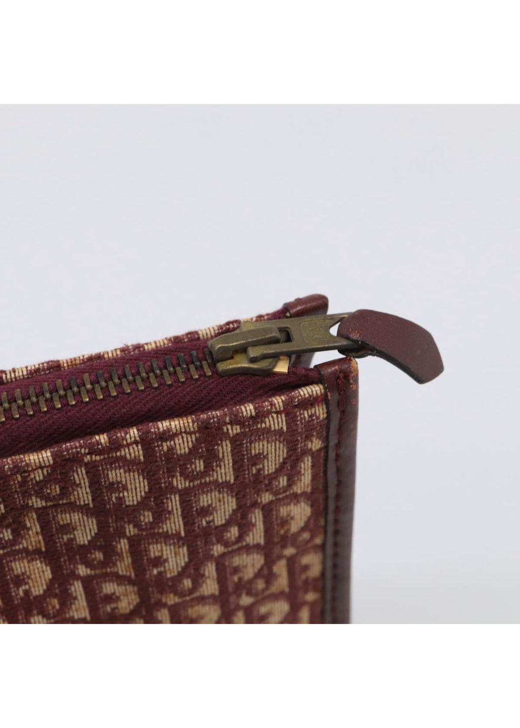 Dior Burgundy Oblique Canvas Clutch zipper