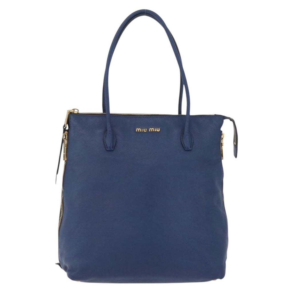 Miu Miu Blue Leather Tote front