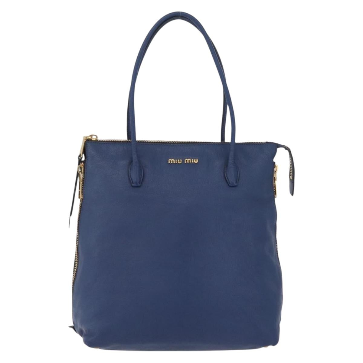 Miu Miu Blue Leather Tote front