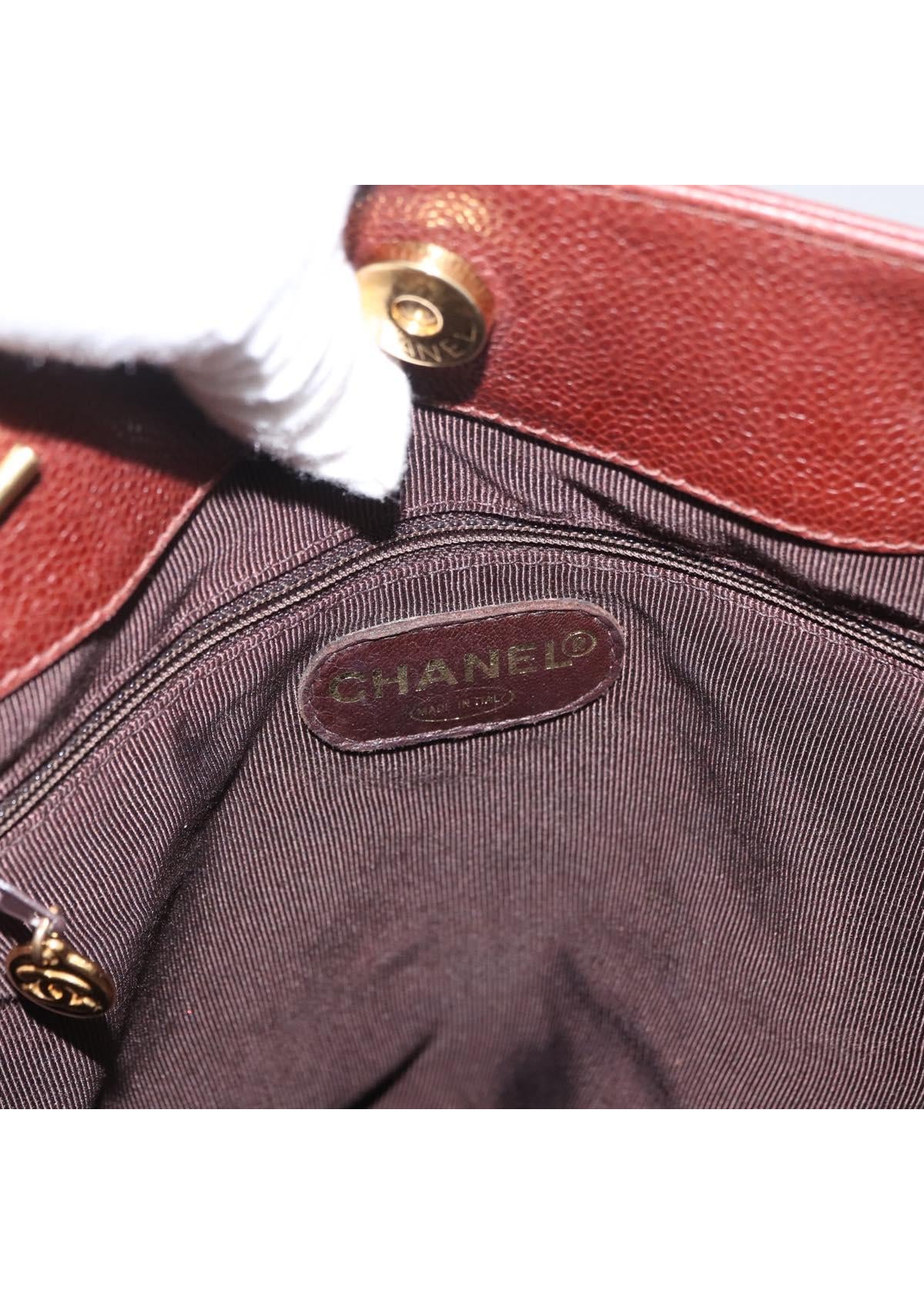 Chanel Brown Caviar Shoulder Bag brand stamp