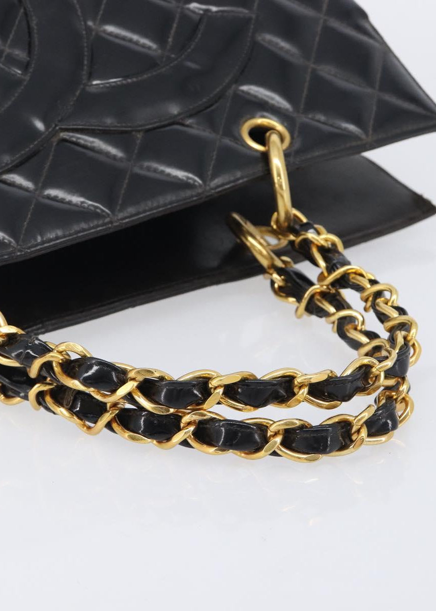 Chanel Black Patent Grand Shopping Tote chain handles