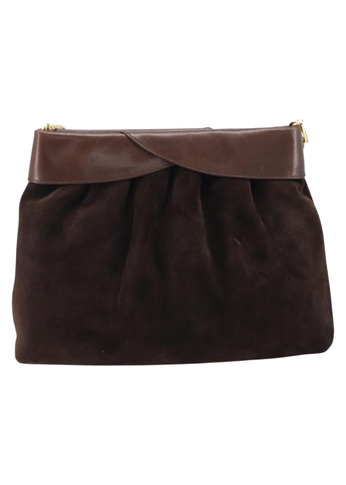 Ferragamo Brown Suede Shoulder Bag front