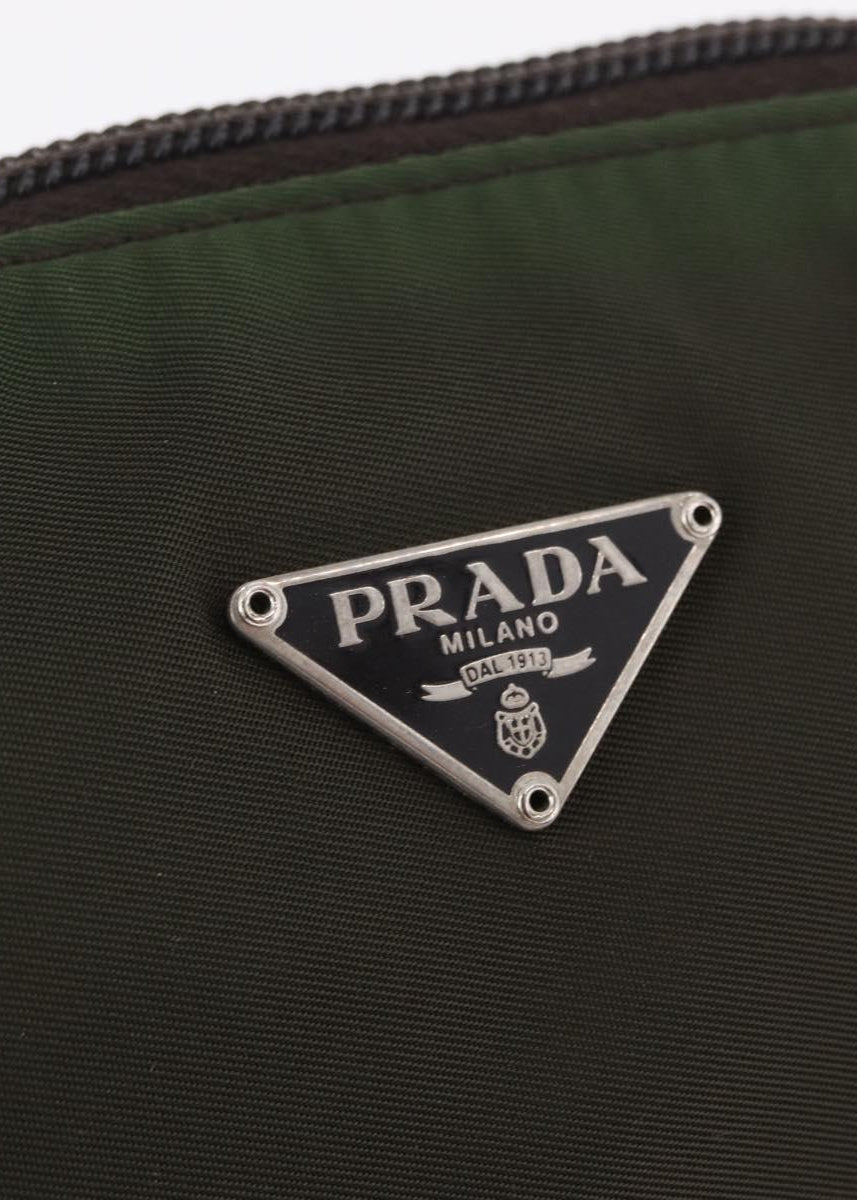 Prada Hunter Green Nylon Pochette logo plaque