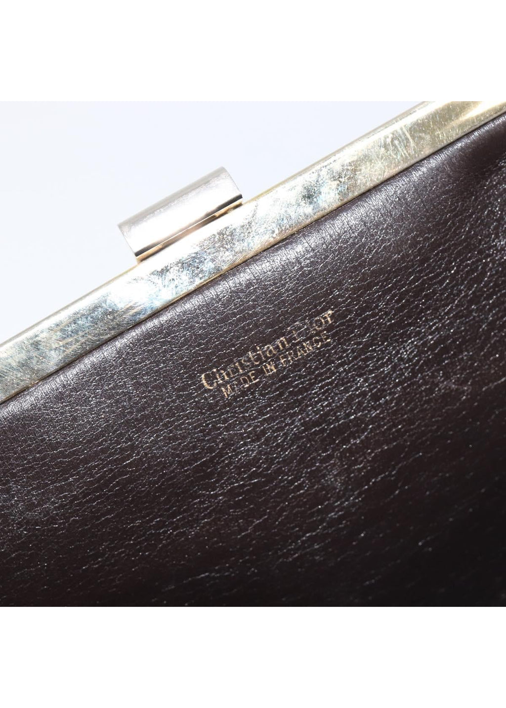 Dior Brown Oblique Canvas Clasp Clutch brand stamp