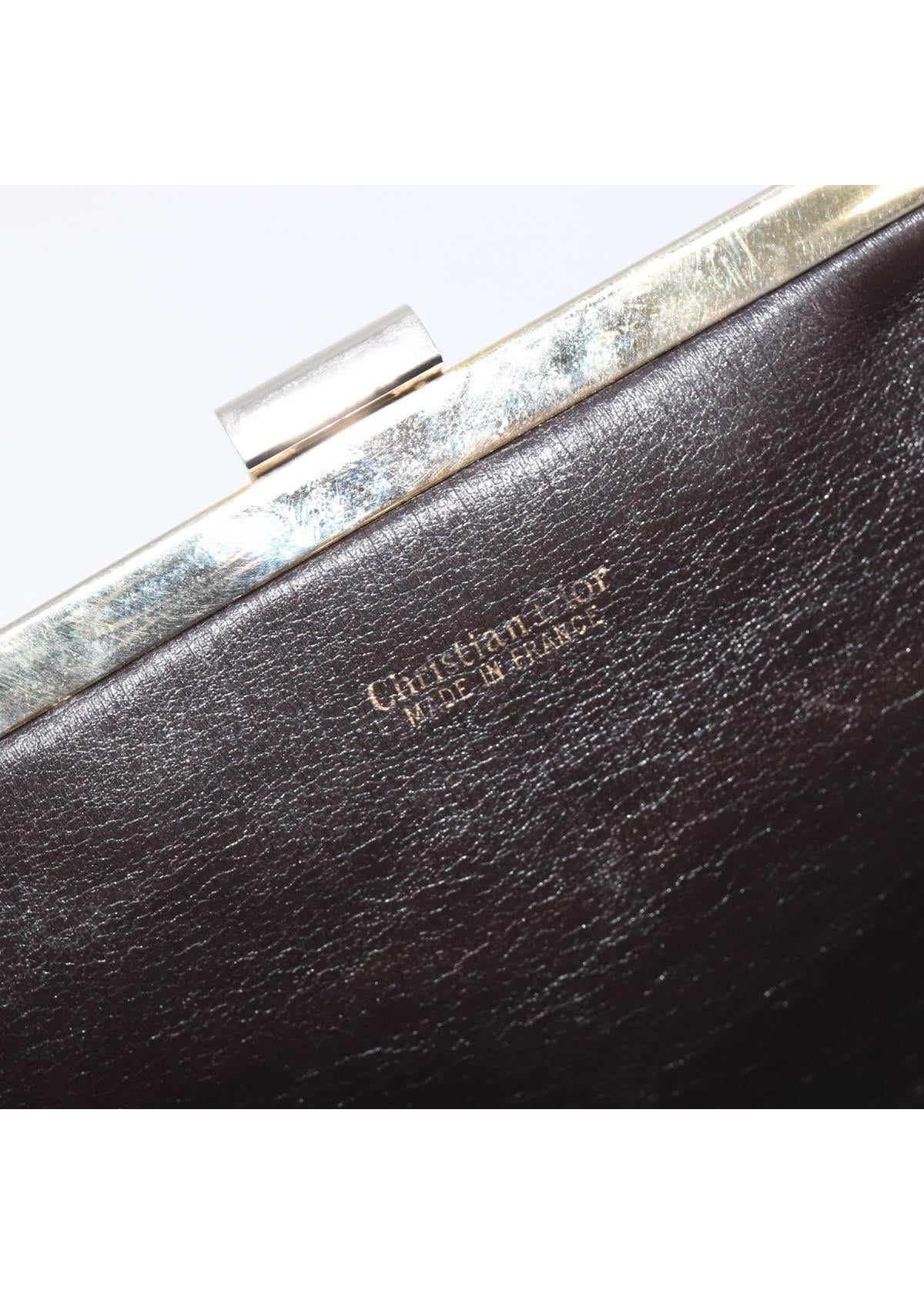 Dior Brown Oblique Canvas Clasp Clutch brand stamp