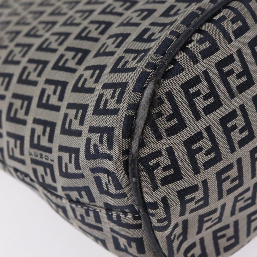 Fendi Navy Zucchino Canvas Bucket Bag corner detail