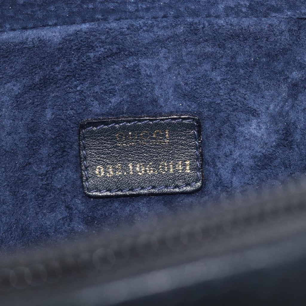 Gucci Navy Leather Horsebit Vanity Bag interior brand stamp