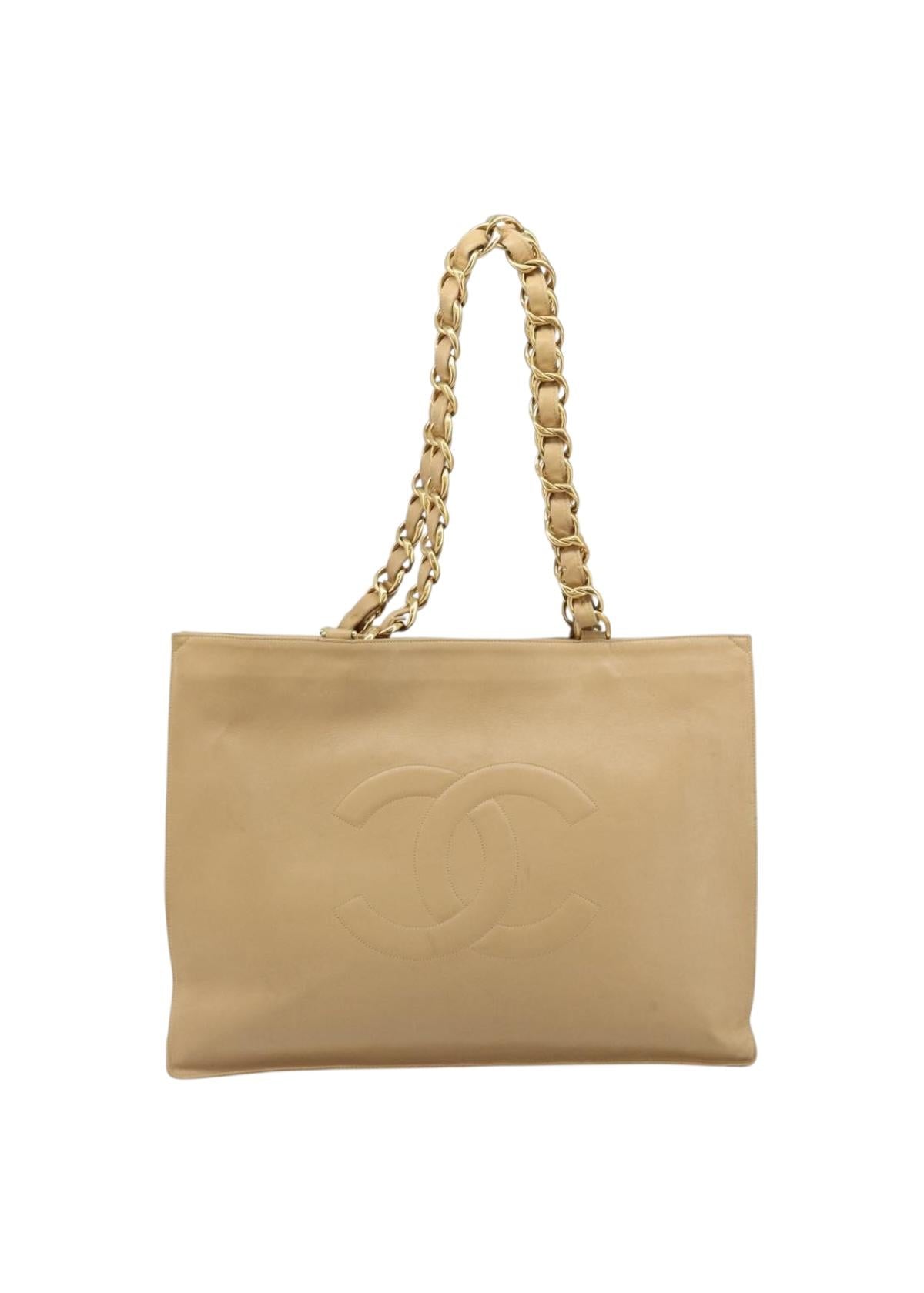 Chanel Tan Leather Chain Tote front