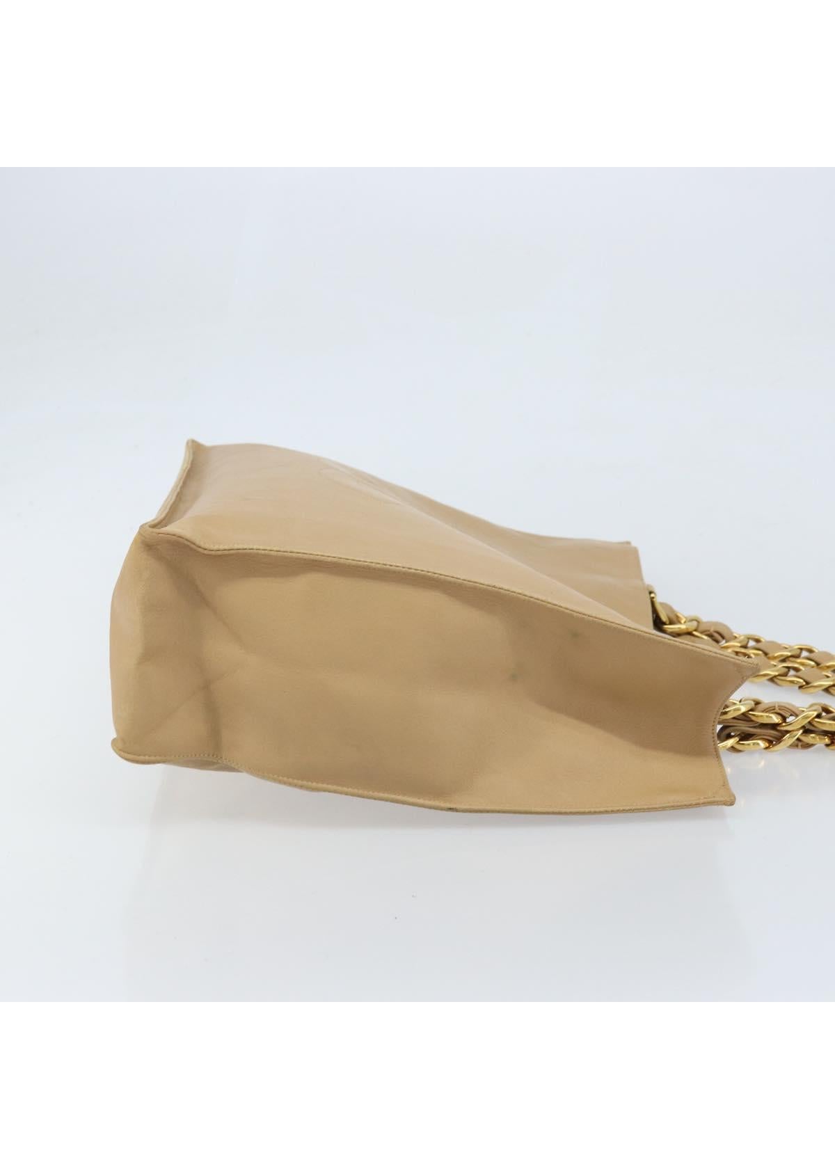 Chanel Tan Leather Chain Tote side